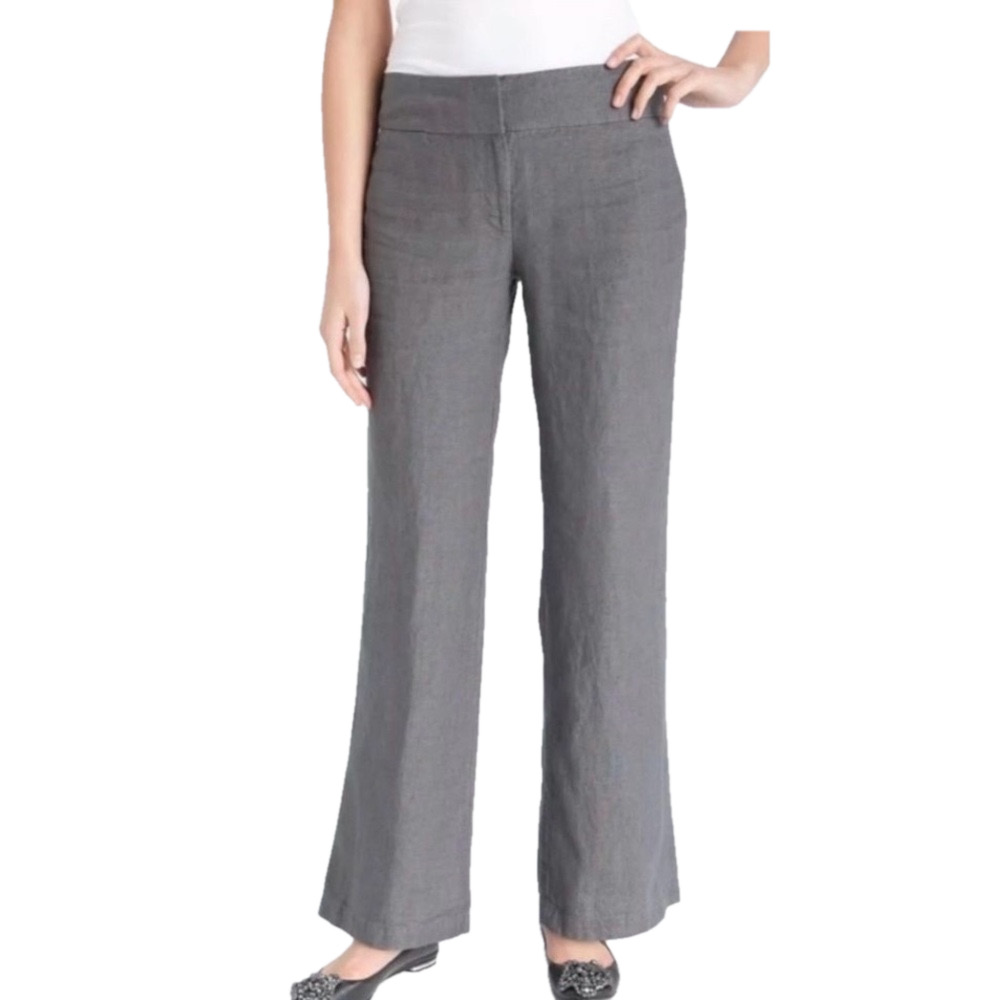 Eileen Fisher Gray Linen Straight Leg Trouser Pants - 4, fits larger!